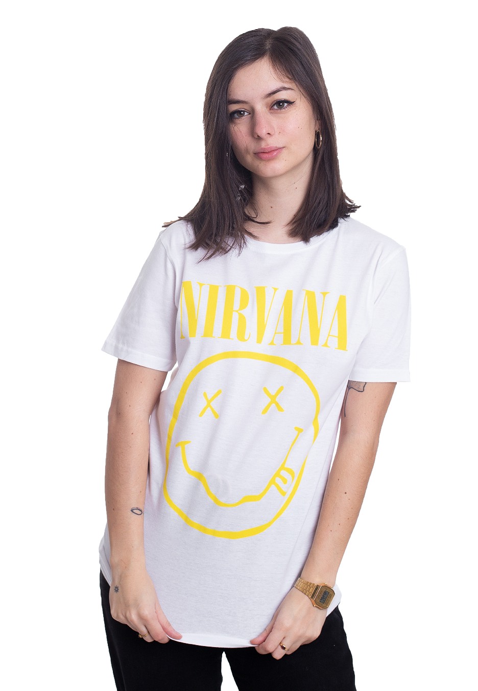 Nirvana - Yellow Smiley White - - T-Shirts