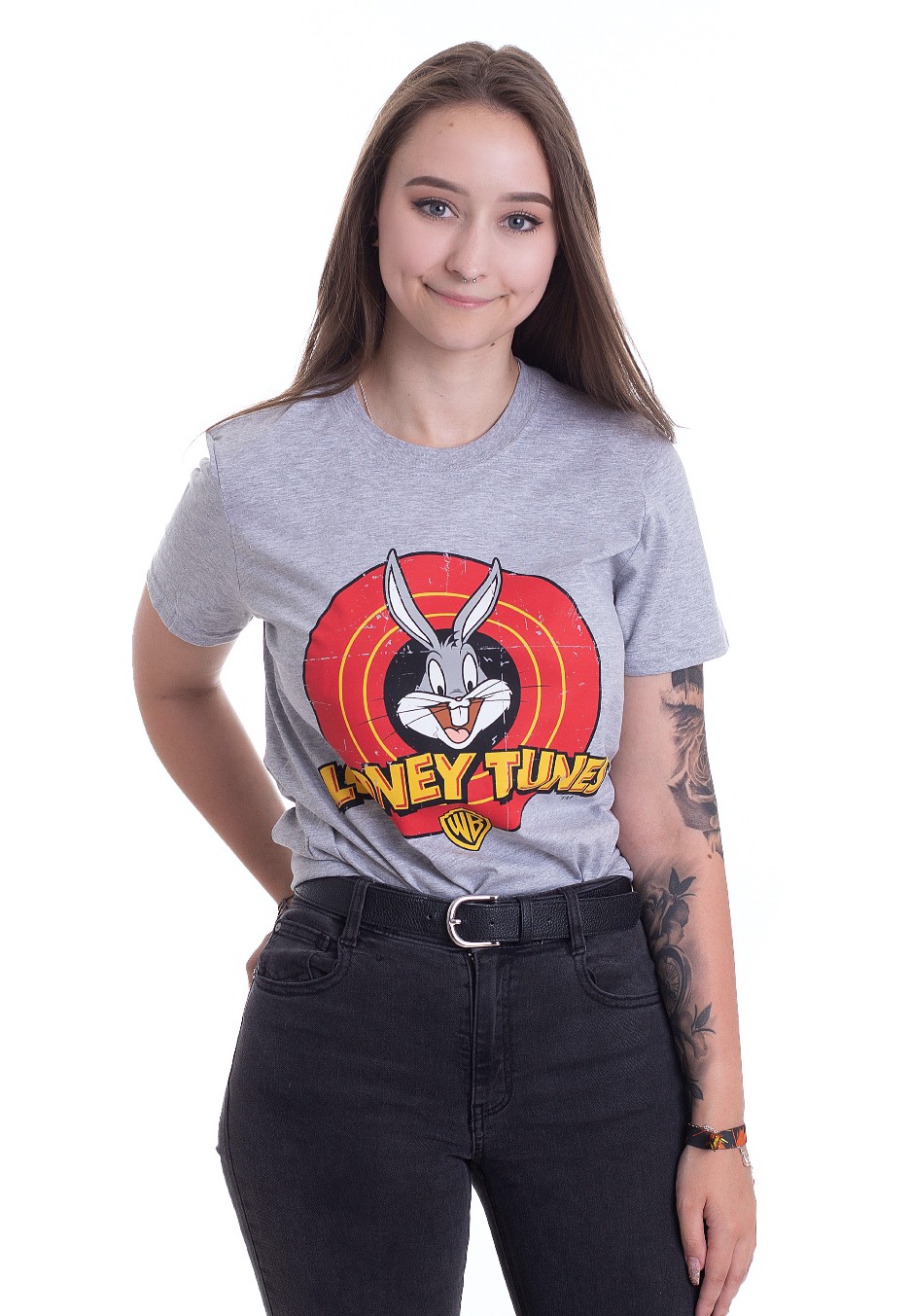 Looney Tunes - Distressed Logo Heather Grey - - T-Shirts