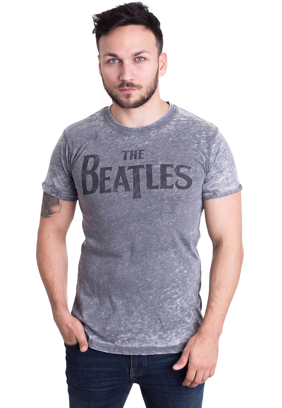 The Beatles - Drop T Logo Burnout Grey - - T-Shirts