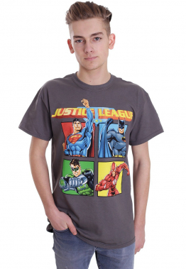 Justice League - Squares Charcoal - - T-Shirts