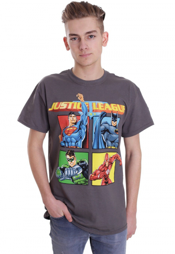 Justice League - Squares Charcoal - - T-Shirts