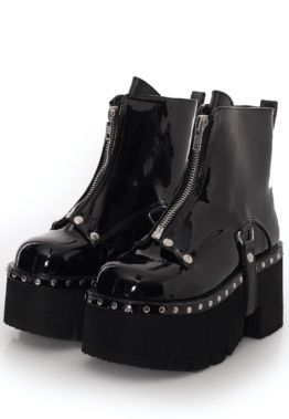 DemoniaCult - Ashes 100 Metal Front Zip Patent Vegan Leather - Girl Schuhe - Schwarz - EU 41 - Synthetic/Synthetic/Gummi