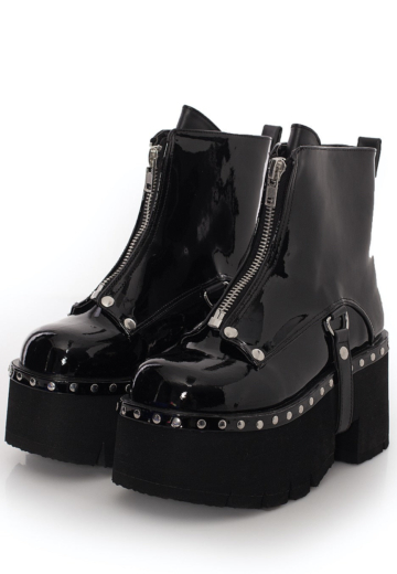 DemoniaCult - Ashes 100 Metal Front Zip Patent Vegan Leather - Girl Schuhe - Schwarz - EU 41 - Synthetic/Synthetic/Gummi