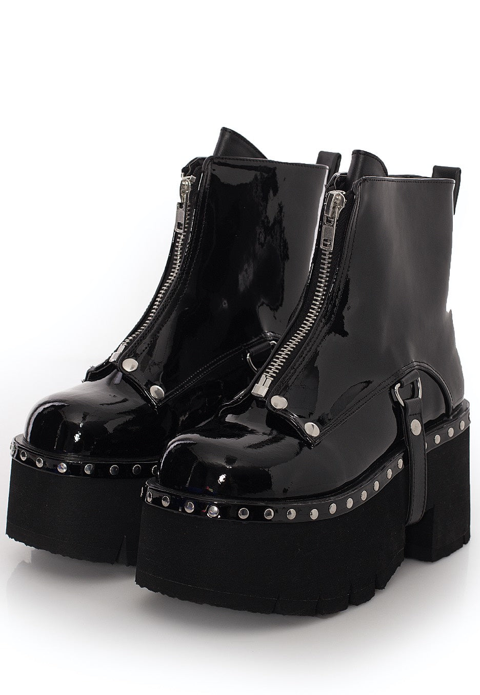 DemoniaCult Ashes 100 Metal Front Zip Patent Vegan Leather Damen-Schuhe (Schwarz)