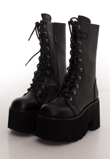 DemoniaCult - Ashes 105 Chunky Heel Black - Girl Schuhe - Schwarz - EU 39 - Synthetic/Textile/Gummi