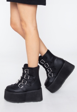 DemoniaCult - Damned 105 Black Vegan Leather - Girl Schuhe - Schwarz - EU 36 - Synthetic/Textile/Gummi