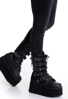 DemoniaCult - Damned Black Vegan Leather - Girl Schuhe - Schwarz - EU 37 - Synthetic/Textile/Gummi