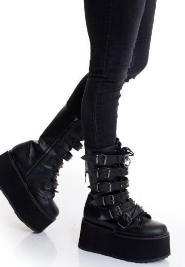 DemoniaCult - Damned Black Vegan Leather - Girl Schuhe - Schwarz - EU 37 - Synthetic/Textile/Gummi