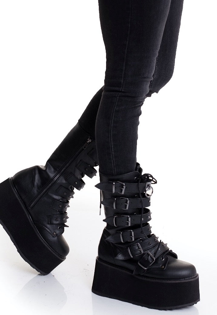DemoniaCult Damned Black Vegan Leather Damen-Schuhe (Schwarz)