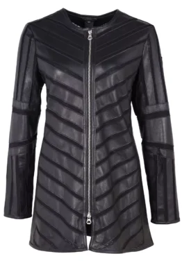Gipsy Damen Langlederjacke GWNanni Lelev in black mit Mesh-Einsätzen