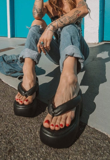 T.U.K. - A Heel Thong Black - Girl Sandalen - Schwarz - EU 38 - Synthetic/Synthetic/Gummi,Kunstleder