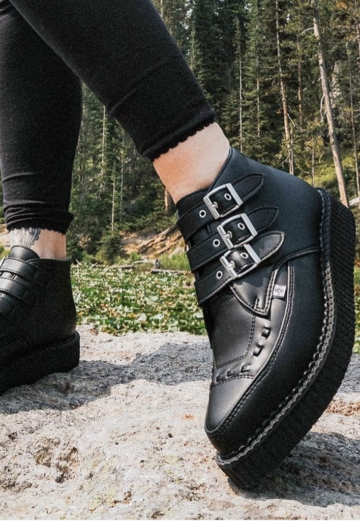 T.U.K. - Pointed Creeper 3 Buckle Boot Vegan Tukskin Black Micro Pu - Girl Schuhe - Schwarz - EU 40 - Synthetic/Textile/Gummi,Kunstleder