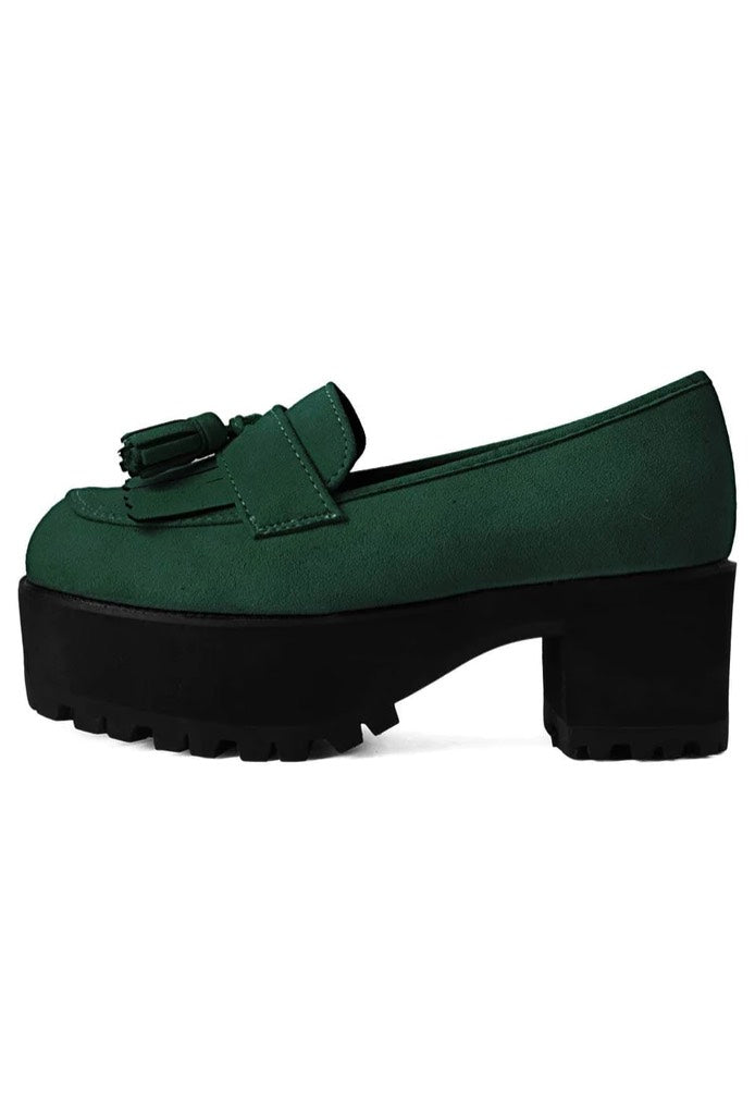 T.U.K. Tassel Loafer Cedar Green Suede High Heels (Grün)