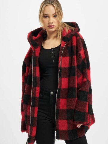 Urban Classics Ladies Hooded Oversized Check Sherpa Jacket