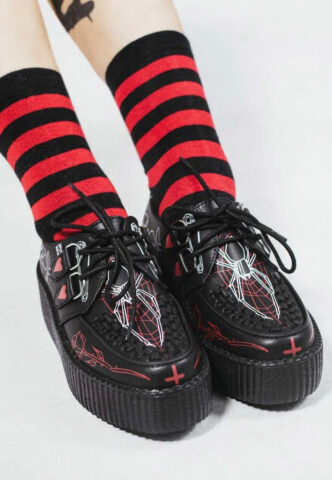 T.U.K. x Eliza Sidney – Viva High Sole Black Skull Print – Girl Schuhe – Schwarz – EU 36 – Leather/Textile/Gummi