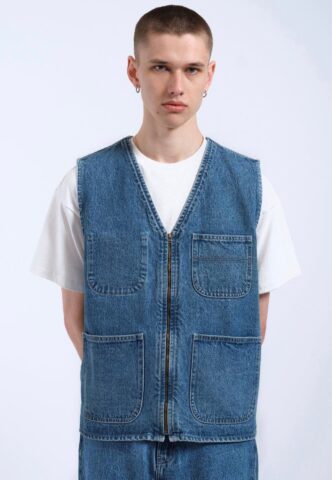 Dr. Denim – Denver Worker Stream Sky Retro Contrast – Weste – Blau – XL – 100% Baumwolle