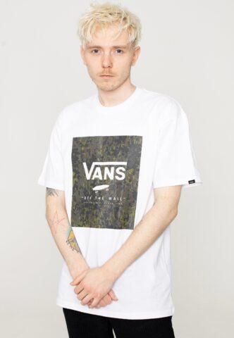 Vans – Classic Print Box White/Loden Green – T-Shirt – Weiß – S – 100% Baumwolle