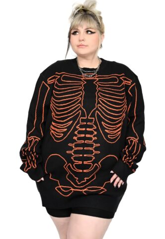 Foxblood – All Bones Skeleton Black/Orange – Kleid – Schwarz – XS/S – 35% Viskose, 35% Polyester, 30% Nylon