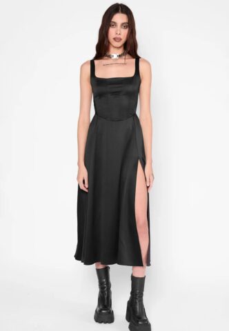Mary Wyatt – Alyx Satin Corset Midi – Kleid – Schwarz – X-Large – gid://shopify/Metaobject/72785363181