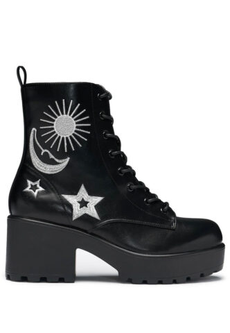 Koi Footwear – Astro Silver Star & Moon Chunky – Girl Schuhe – Schwarz – UK 4 – Synthetic/Synthetic/Gummi