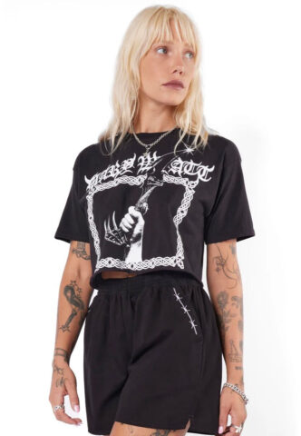 Mary Wyatt – Athame Cropped Cut-Off Tee Black – T-Shirt – Schwarz – L – 100% Baumwolle