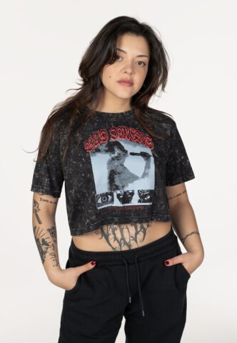 Bad Omens – Smoke Acid Washed Crop – Girly – Schwarz – S – 100% Baumwolle