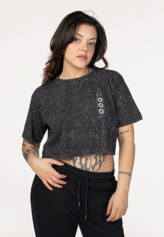 Bad Omens – Stained Glass Acid Washed Crop – Girly – Schwarz – L – 100% Baumwolle