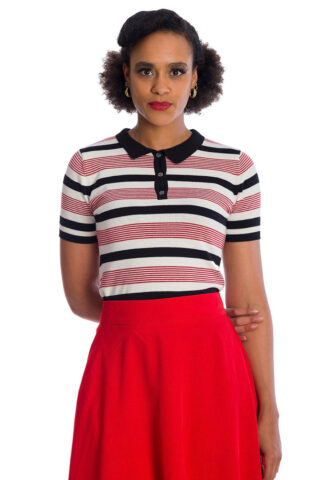 Banned Apparel – Audry Stripe Red – Polo – Mehrfarbig – S – 100% Baumwolle