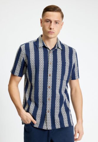 Ben Sherman – Block Geo Jacquard Stripe Twilight Denim – Hemd – Blau – M – 100% Baumwolle