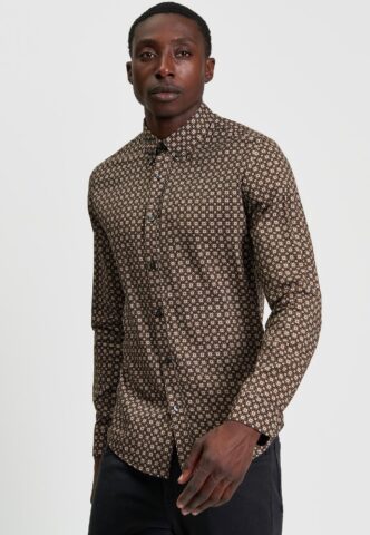 Ben Sherman – Foulard Print Bronze – Hemd – Braun – M – 60% Baumwolle, 40% Viskose