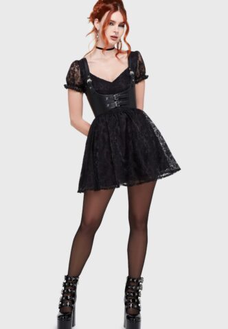 Killstar – Beneath The Moon Mini Black – Kleid – Schwarz – XS – 57% Viskose, 43% Polyamid