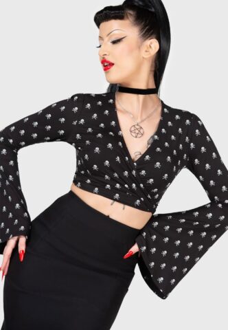 Killstar – Betty’s Bash Wrap Black – Oberteil – Schwarz – L – 95 % Viskose, 5 % Elastan