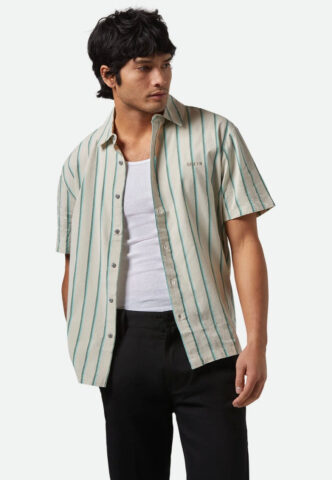 Brixton – Cru Stripe Beige/Pine Needle/Aquatic Gree – Hemd – Beige – L – 60% Baumwolle, 40% Viskose
