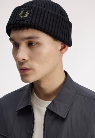 Fred Perry – Cotton Ribbed Black – Beanie – Schwarz – Onesize – 100% Baumwolle