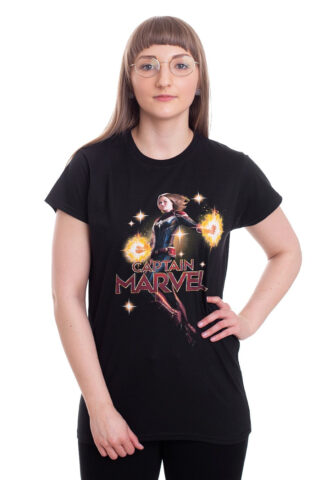 Captain Marvel – Carol Danvers – Girly – Schwarz – S – 100% Baumwolle