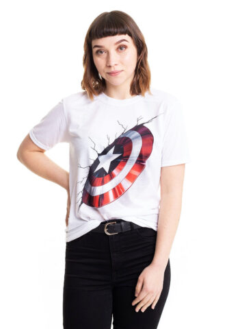 Captain America – America’s Shield In White – T-Shirt – Weiß – S – 100% Baumwolle
