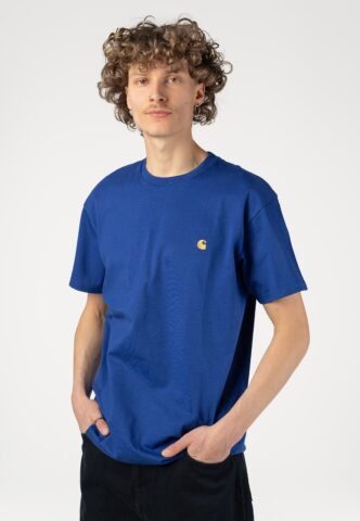 Carhartt WIP – Chase Wolfsbane/Gold – T-Shirt – Blau – S – 100% Baumwolle