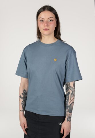 Carhartt WIP – W‘ Chase Shady Blue/Gold – T-Shirt – Blau – XS – 100% Bio-Baumwolle
