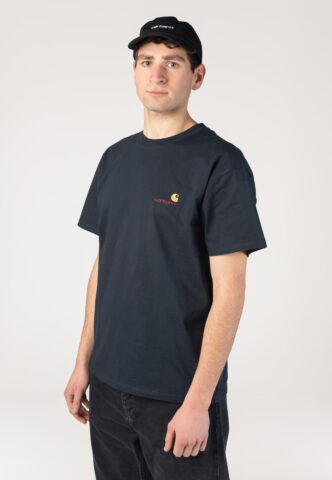 Carhartt WIP – American Script Deep Night – T-Shirt – Blau – L – 100% Bio-Baumwolle