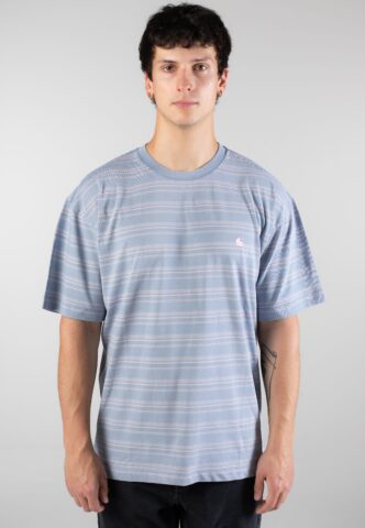 Carhartt WIP – Brodine Stripe Sorrent Indigo Overdyed – T-Shirt – Blau – M – 100% Baumwolle