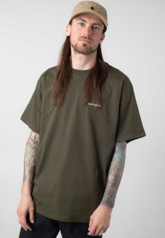 Carhartt WIP – Script Embroidery Turtle/Air Pink – T-Shirt – Grün – S – 100% Baumwolle