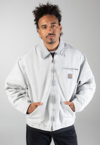 Carhartt WIP – OG Detroit Canvas Black/Black Chalk Wash – Jacke – Grau – L – 100% Bio-Baumwolle