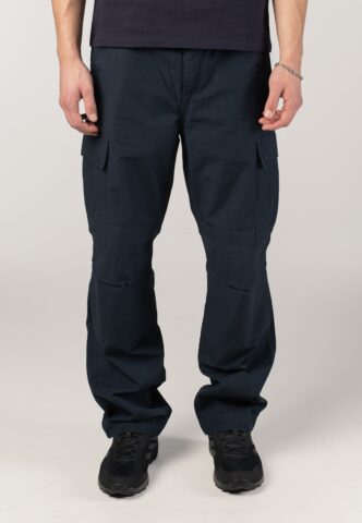 Carhartt WIP – Regular Cargo Rinsed Deep Night – Hose – Grau – W28 / L32 – 100% Baumwolle