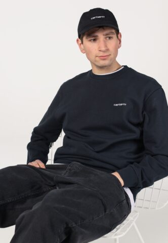 Carhartt WIP – Script Embroidery Deep Night/White – Sweater – Blau – L – 100% Baumwolle