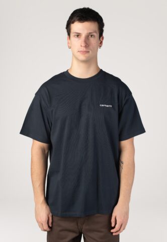 Carhartt WIP – Script Embroidery Deep Night/White – T-Shirt – Blau – L – 100% Baumwolle