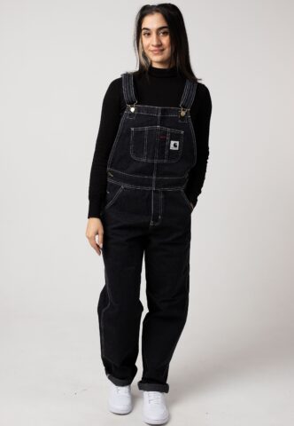 Carhartt WIP – W‘ Bib Overall Straight Stone Washed Black – Latzhose – Schwarz – XS – 100% Baumwolle