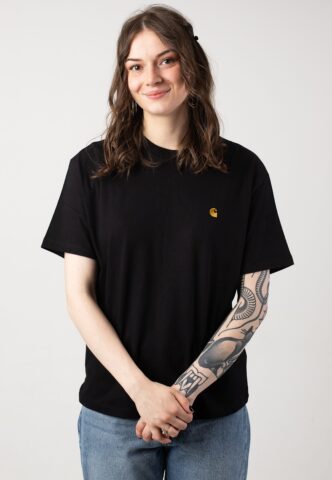 Carhartt WIP – W‘ Chase Black / Gold – T-Shirt – Schwarz – XS – 100% Bio-Baumwolle