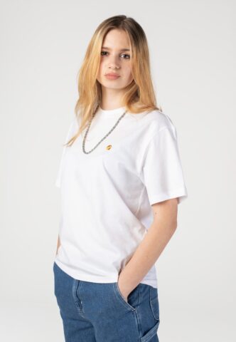 Carhartt WIP – W‘ Chase White/Gold – T-Shirt – Weiß – M – 100% Bio-Baumwolle