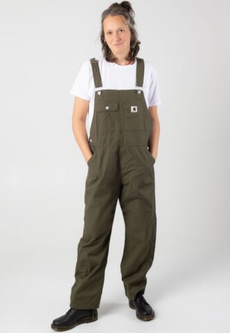 Carhartt WIP – W‘ Harlington Bib Rinsed Turtle – Hose – Grün – L – 100% Baumwolle