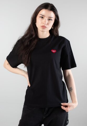 Carhartt WIP – W‘ Heart Patch Black/Red – T-Shirt – Schwarz – L – 100% Bio-Baumwolle